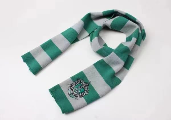 PATPAT Knit Neck Scarf Magic College Styles Striped Winter Neckerchief Movie Character Cosplay Costume Accessory for Party Green PATPAT Knit Neck Scarf Magic College Styles Striped Winter Neckerchief Movie Character Cosplay Costume Accessory for Party Green